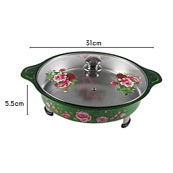 Green 2 Sets 31cm Round Colorful Buffet Set Rose Design Glass Lid Food Pan Chafing Dish Tray