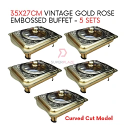 5 Sets 35x27cm Vintage Gold Rose Embossed Buffet Set Serving Dishes Curve Cut Catering Food Pan Tray