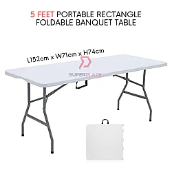 5 Feet Rectangle Foldable Banquet Table Portable Oblong Briefcase Study Table