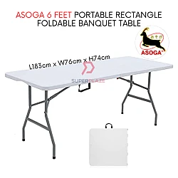 Asoga 6 Feet Rectangle Foldable Banquet Table Portable Oblong Briefcase Study Table