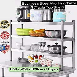L150xW30xH90cm 3 Layers Heavy Duty Kitchen Overshelf Working Table Storage Extension Additional Rack