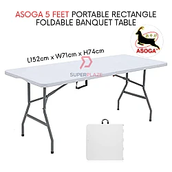 Asoga 5 Feet Rectangle Foldable Banquet Table Portable Oblong Briefcase Study Table