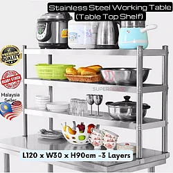 L120xW30xH90cm 3 Layers Heavy Duty Kitchen Overshelf Working Table Storage Extension Additional Rack