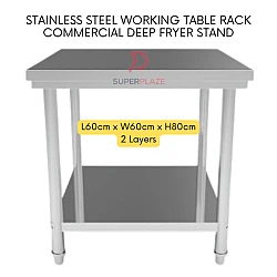 L60xW60xH80cm 2 Layers Heavy Duty Kitchen Working Table Deep Fryer Cooking Stand Rack