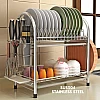 2 Tiers SUS304 Stainless Steel Dish Drainer Rack Kitchen Storage Rack
