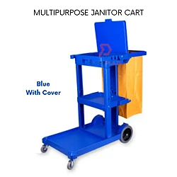 Blue With Cover Commercial Janitor Cart Heavy Duty Cleaner Trolley Multifunctional Housekeeping Cart