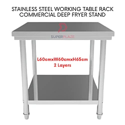 L60xW60xH65cm 2 Layers Heavy Duty Kitchen Working Table Deep Fryer Cooking Stand Rack