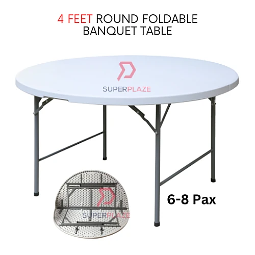 4 Feet Round Foldable Banquet Table Portable Round Multifunctional Dining Table