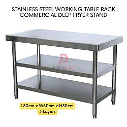 L80cmxW50cmxH80cm 3 Layers Heavy Duty Kitchen Working Table Deep Fryer Cooking Stand Rack