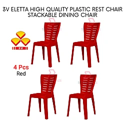 Red Color 4 Pcs 3V Eletta High Quality Plastic Rest Chair Stackable Dining Chair