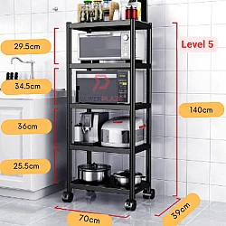 5 Layers Carbon Stainless Steel Multifunctional Storage Kitchen Rack Shelves Castors Adjustable Oven Rack