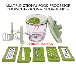900ml Combo New Hand Pull Mini Chopper Food Processor Speedy Garlic Cutter Shredder Meat Grinder