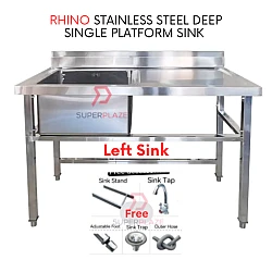 Left Sink Rhino Stainless Steel Single Bowl Sink With Drainboard Commercial Platform Sink