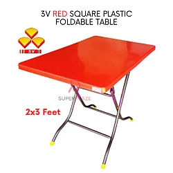3V Red 2x3 Feet Plastic Foldable Table Portable Dining Table Study Table Kitchen Table Outdoor