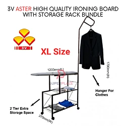 3V Aster XL High Quality Ironing Board With Storage Rack Bundle Ironing Board with Storage Space
