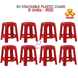 8 Units Red 3V Stackable Plastic Stool Plastic Chair Plastic Bench Guest Stool Kerusi Plastik Bangku Plastik Serbaguna