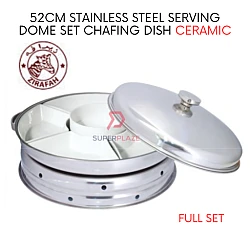 52cm Zirafah Full Set Ceramic Stainless Steel Serving Chafing Dish Ceramic Insert Party Dome Set 