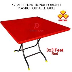 Red 3V 3x3 Feet Multifunctional Portable Plastic Foldable Table Meja Lipat Plastik Serbaguna