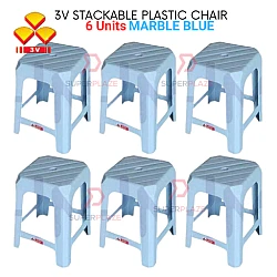 6 Units Marble Blue 3V Stackable Plastic Stool Plastic Chair Plastic Bench Guest Stool