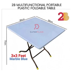 Marble Blue 2B 3x3 Feet Multifunctional Portable Plastic Foldable Table Meja Lipat Plastik Serbaguna