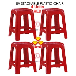 4 Units Red 3V Stackable Plastic Stool Plastic Chair Plastic Bench Guest Stool Kerusi Plastik Bangku Plastik Serbaguna
