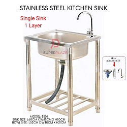 Single Sink 1 Layer Stainless Steel Multifunctional Portable Single Wash Basin Kitchen Dish Rack