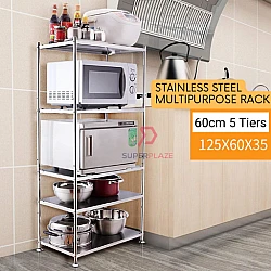 60cm 5 Tiers Silver Stainless Steel Multipurpose Kitchen Rack Organizer Kitchen Shelve Microwave Rack 