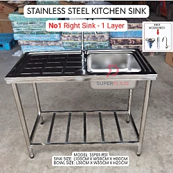 No1 Right Sink 1 Layer Stainless Steel Multifunctional Portable Single Wash Basin Kitchen Dish Rack