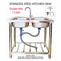 Double Sink 1 Layer Stainless Steel Multifunctional Portable Single Wash Basin Kitchen Dish Rack
