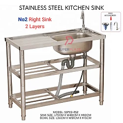 No2 Right Sink 2 Layers Stainless Steel Multifunctional Portable Single Wash Basin Kitchen Dish Rack