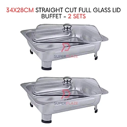 2 Sets 34x28cm Glass Lid Stainless Steel Buffet Set Catering Serving Tray Food Pan Warmer