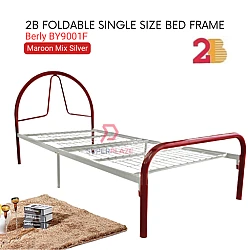 Maroon Mix Silver Berly BY9001F 2B Foldable Single Size Bed Frame Netting Base Divan Strong Bed