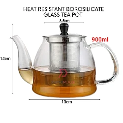 900ml Heat Resistant Tea Pot Borosilicate Tempered Glass Multi Pot Coffee Pot Infuser Herbal Serving Pot