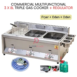 Fryer Oden 3 x 8L With Regulator Triple Gas Commercial Multifunctional Ventilation Deep Oden Cooker