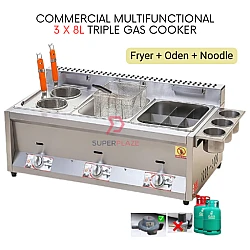 Fryer Oden Noodle 3 x 8L Triple Gas Commercial Multifunctional Ventilation Deep Oden Cooker