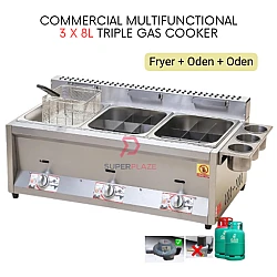 Fryer Oden 3 x 8L Triple Gas Commercial Multifunctional Ventilation Deep Oden Cooker