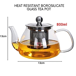 800ml Heat Resistant Tea Pot Borosilicate Tempered Glass Multi Pot Coffee Pot Infuser Herbal Serving Pot