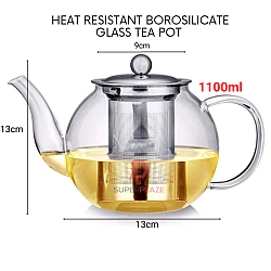 1100ml Heat Resistant Tea Pot Borosilicate Tempered Glass Multi Pot Coffee Pot Infuser Herbal Serving Pot