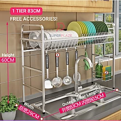 1 Tier 83cm SUS304 Stainless Steel Dishes Drainer Sink Dish Rack Multipurpose Kitchen Rack