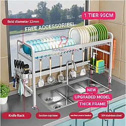 1 Tier 95cm NEW SUS304 Stainless Steel Dishes Drainer Sink Dish Rack Multipurpose Kitchen Rack