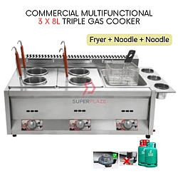 Fryer Noodle 3 x 8L Triple Gas Commercial Multifunctional Ventilation Deep Oden Cooker