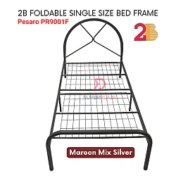 Maroon Mix Silver Pesaro PR9001F 2B Foldable Single Size Bed Frame Netting Base Divan Strong Bed