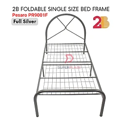 Full Silver Pesaro PR9001F 2B Foldable Single Size Bed Frame Netting Base Divan Strong Bed