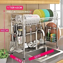 1 Tier 63cm SUS304 Stainless Steel Dishes Drainer Sink Dish Rack Multipurpose Kitchen Rack