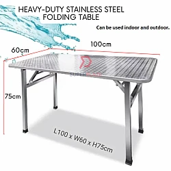 L100xW60xH75cm Stainless Steel Folding Table Portable Banquet Table Function Working Bazaar Study Dining Table