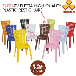 Dark Brown Color 6 Pcs 3V Eletta High Quality Plastic Rest Chair Stackable Dining Chair