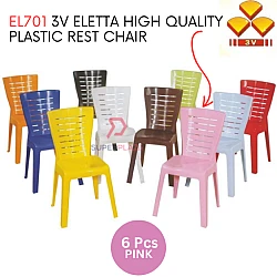 Pink Color 6 Pcs 3V Eletta High Quality Plastic Rest Chair Stackable Dining Chair
