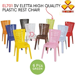 Green Color 6 Pcs 3V Eletta High Quality Plastic Rest Chair Stackable Dining Chair