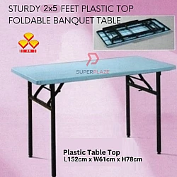 PB825 3V 2x5 Feet Portable Plastic Top Folding Banquet Table Function Event Study Hall Table
