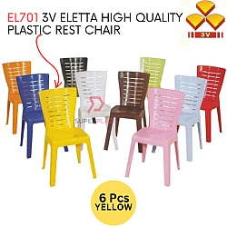 Yellow Color 6 Pcs 3V Eletta High Quality Plastic Rest Chair Stackable Dining Chair